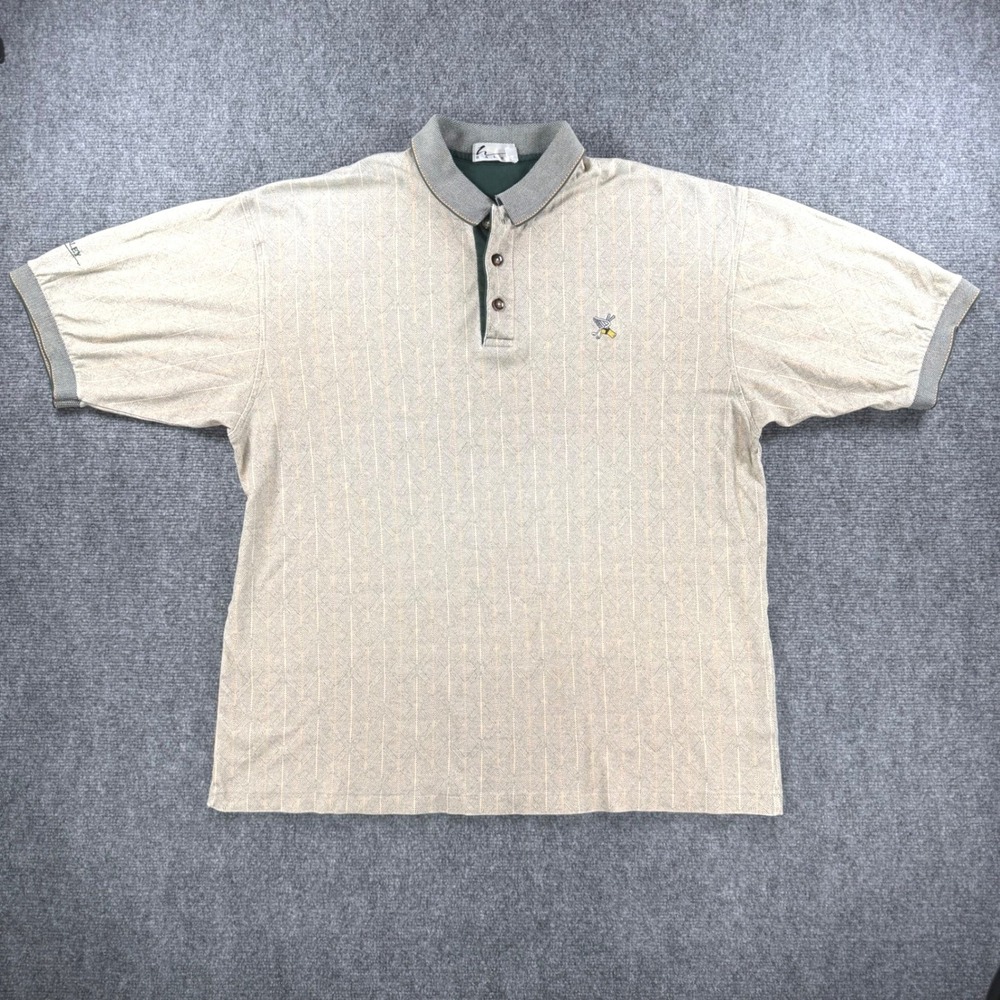 Vintage Haley Polo Shirt Men's Large Beige Green Stripe Bee Made USA Cotton